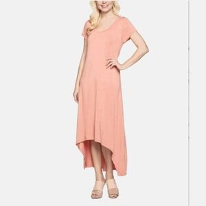 Halston Heritage  Coral Asymmetrical/High-low Maxi Sundress Short Sleeves